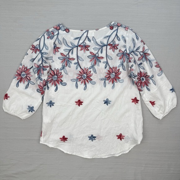 Anthropologie Kindred L White Peasant Blouse Boho Top Embroidered Floral NEW - Picture 4 of 5